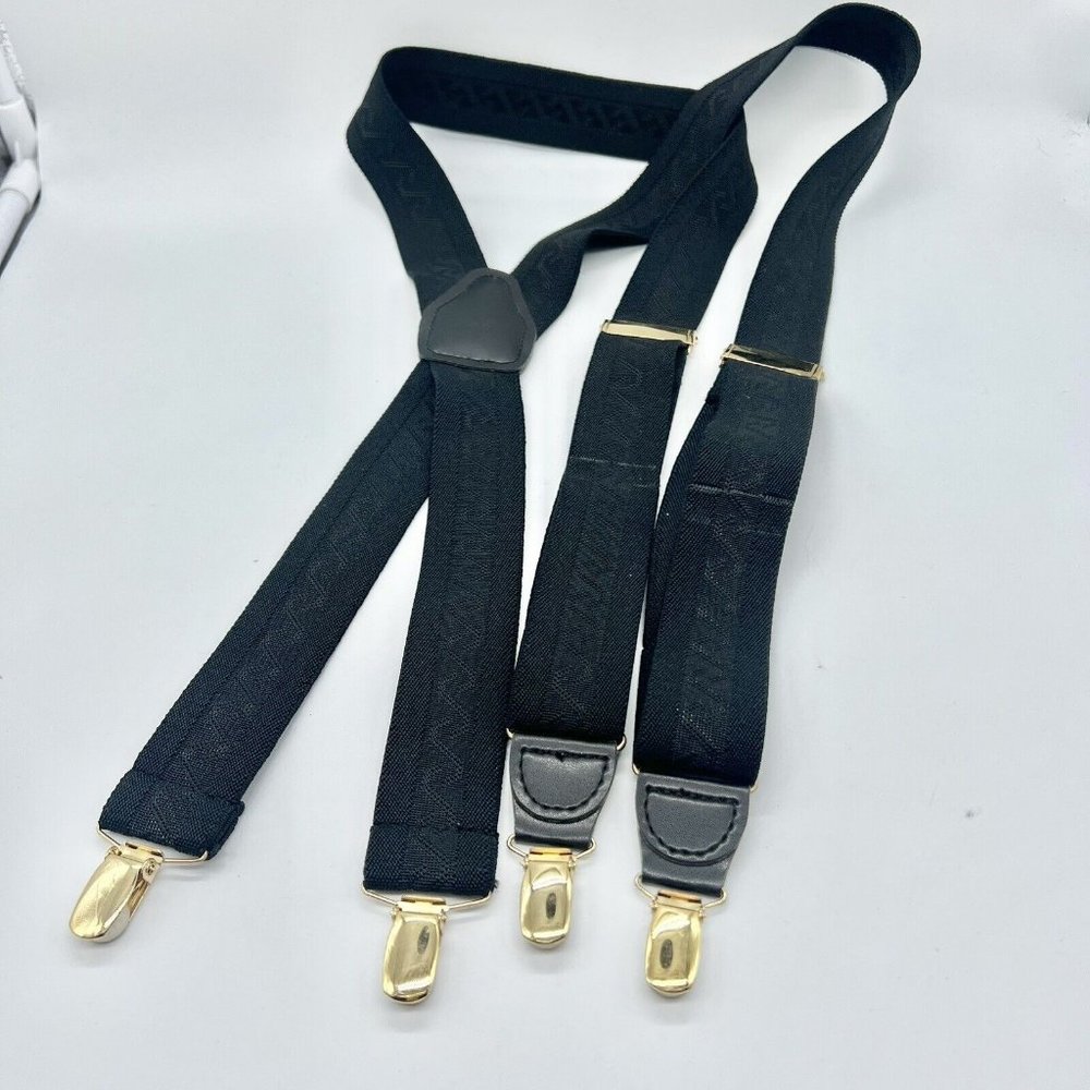 Vintage Elastic Braces Black Pattern Mens Clip On Type Made in England